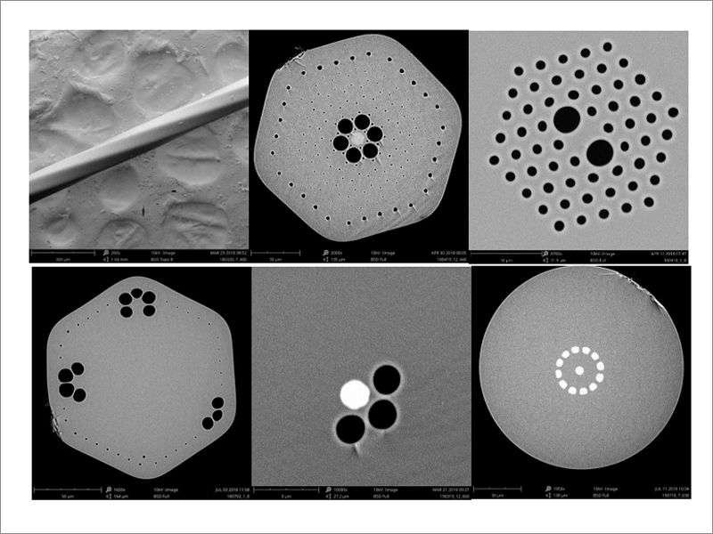 Fig. 1. Microstructured optical fibers of various  constructions, twisted along the entire length by spinning the preform during drawing process . The twist period in the range from 1 m to 1 mm.